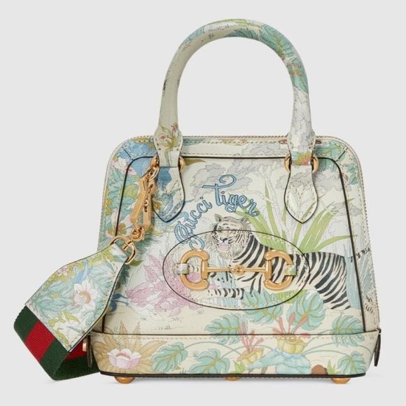 Gucci Tote Bag Tiger Flower Print Leather - Picture 1 of 8